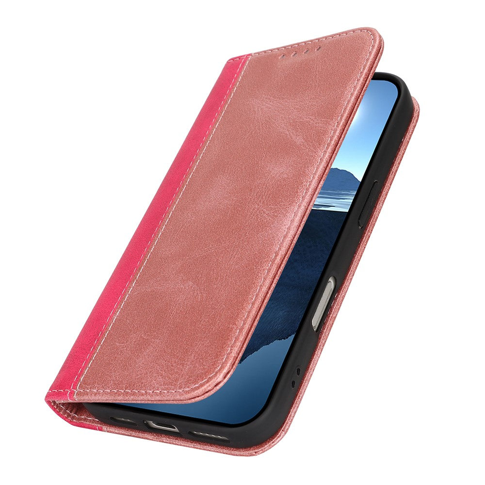 For iPhone 17 Pro Max Case Calf Texture 3 Card Slots Color Splicing Leather Phone Cover - Rose Gold+Rose