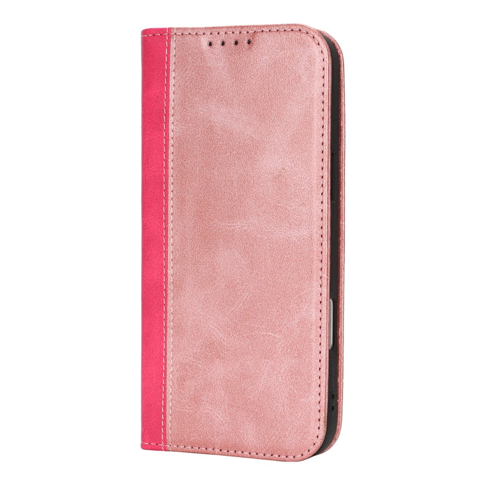 For iPhone 17 Pro Max Case Calf Texture 3 Card Slots Color Splicing Leather Phone Cover - Rose Gold+Rose