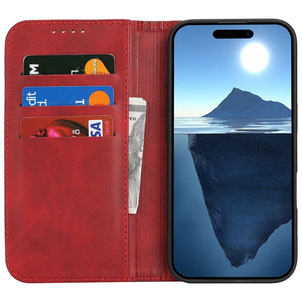 For iPhone 17 Pro Max Case Calf Texture 3 Card Slots Color Splicing Leather Phone Cover - Red+Black