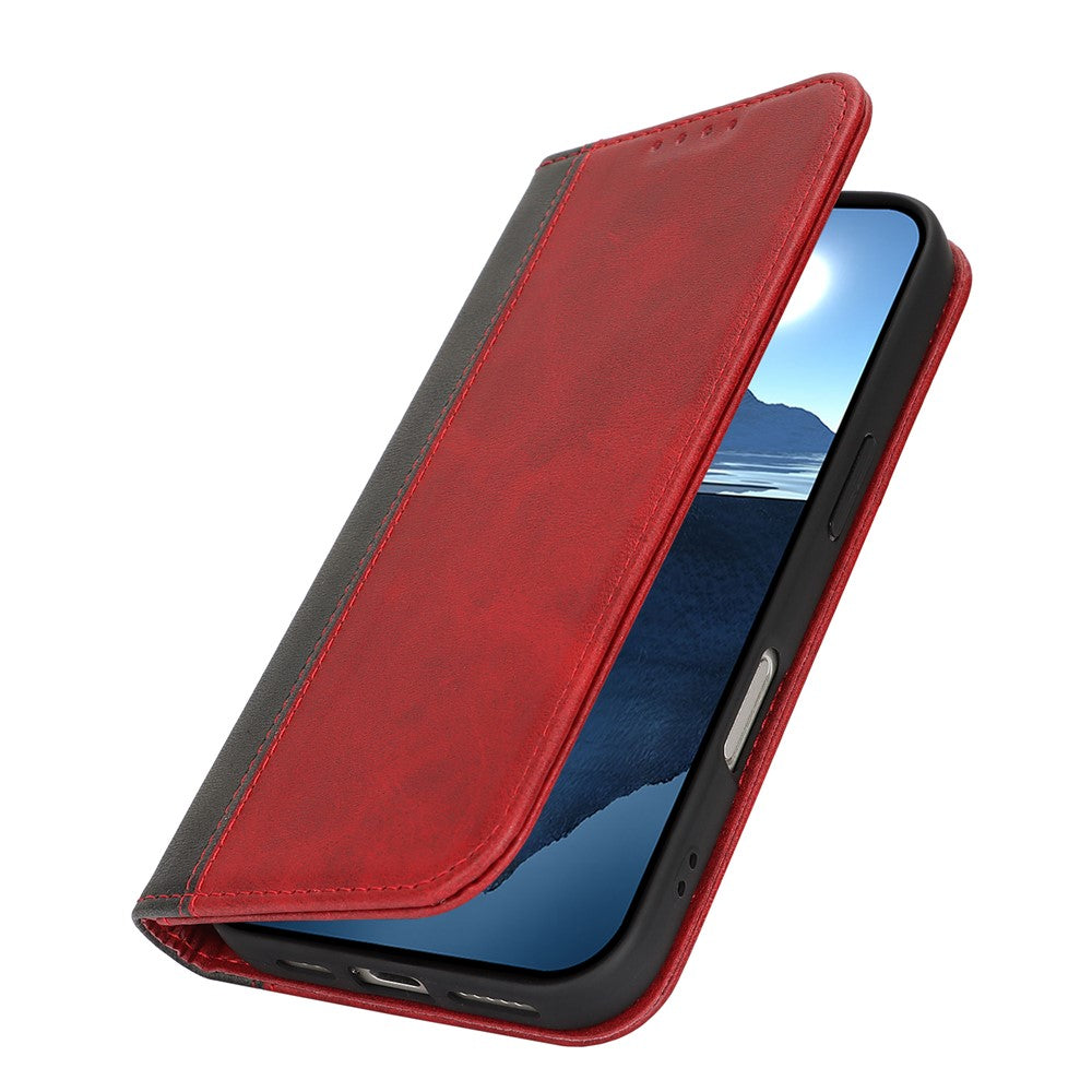 For iPhone 17 Pro Max Case Calf Texture 3 Card Slots Color Splicing Leather Phone Cover - Red+Black