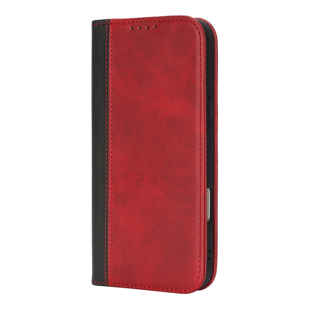 For iPhone 17 Pro Max Case Calf Texture 3 Card Slots Color Splicing Leather Phone Cover - Red+Black