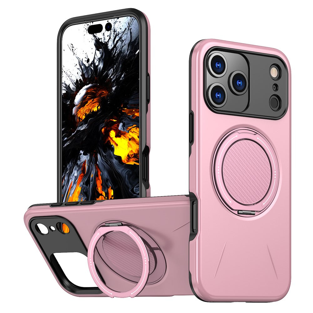 For iPhone 17 Pro Max Magnetic Case Rotating Kickstand TPU + PC Phone Cover - Pink