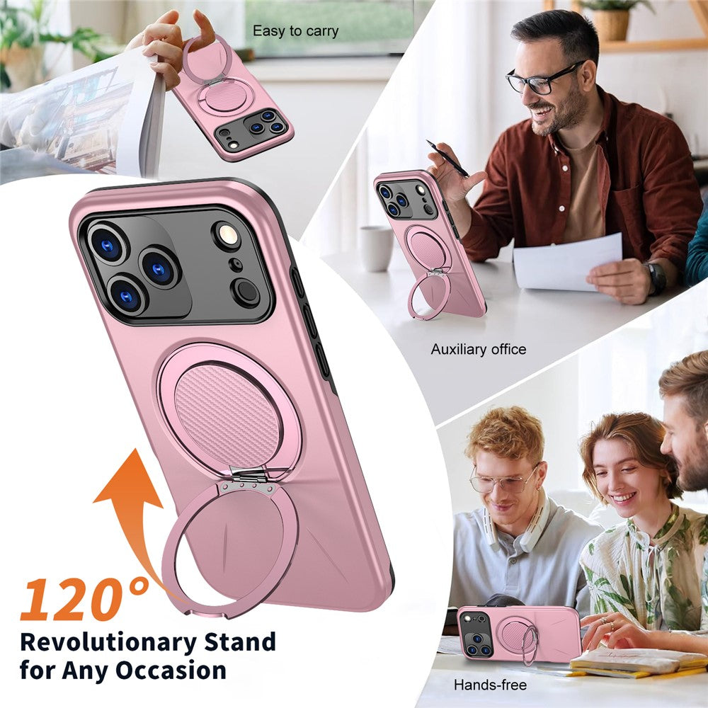 For iPhone 17 Pro Max Magnetic Case Rotating Kickstand TPU + PC Phone Cover - Pink
