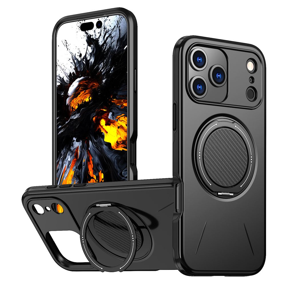 For iPhone 17 Pro Max Magnetic Case Rotating Kickstand TPU + PC Phone Cover - Black