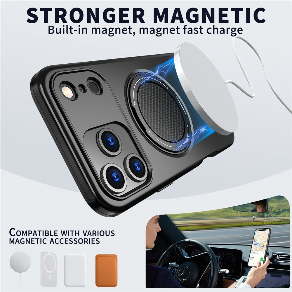 For iPhone 17 Pro Max Magnetic Case Rotating Kickstand TPU + PC Phone Cover - Black