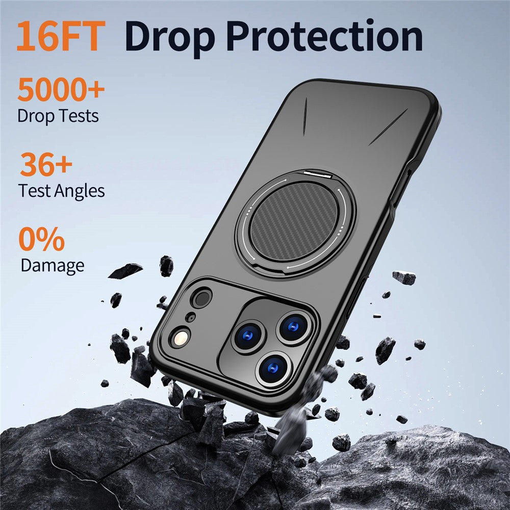 For iPhone 17 Pro Max Magnetic Case Rotating Kickstand TPU + PC Phone Cover - Black