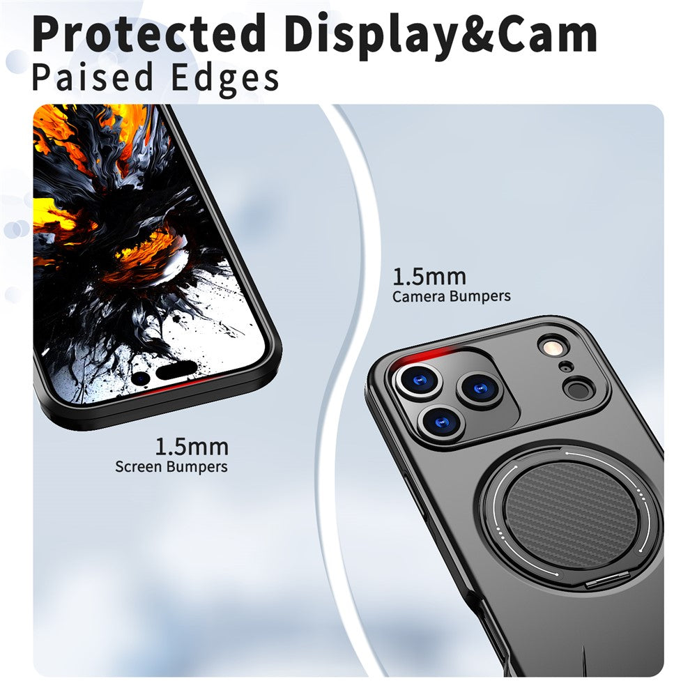 For iPhone 17 Pro Max Magnetic Case Rotating Kickstand TPU + PC Phone Cover - Black