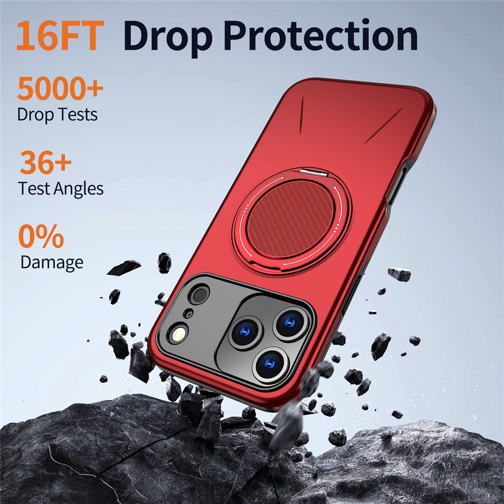 For iPhone 17 Pro Max Magnetic Case Rotating Kickstand TPU + PC Phone Cover - Red