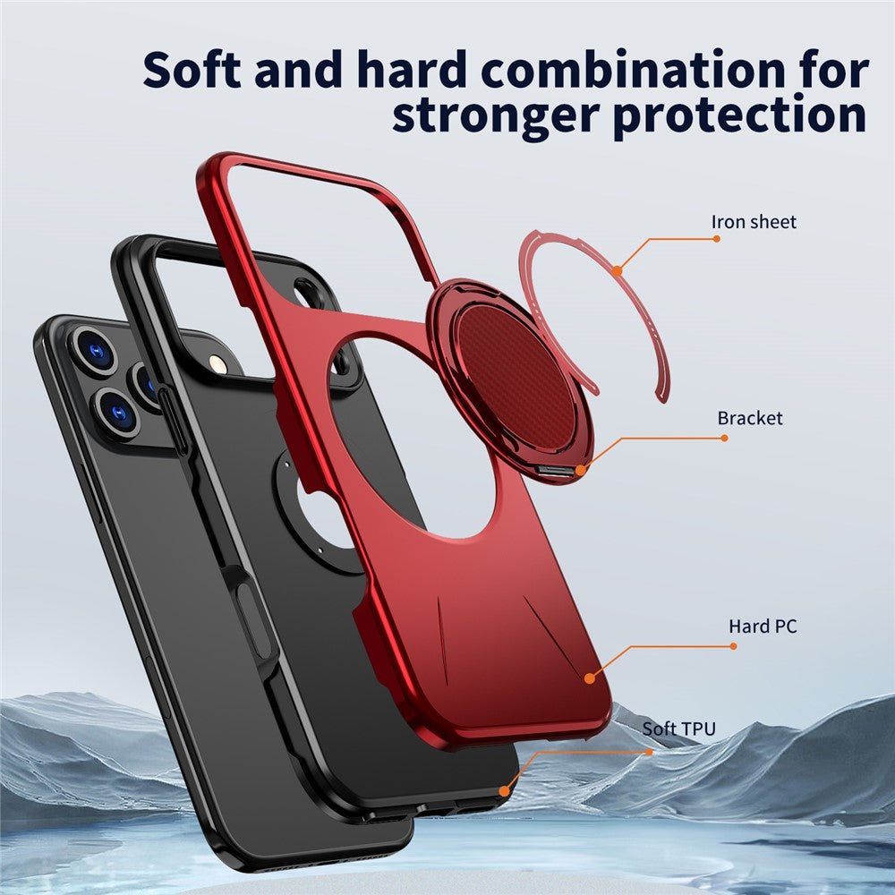 For iPhone 17 Pro Max Magnetic Case Rotating Kickstand TPU + PC Phone Cover - Red