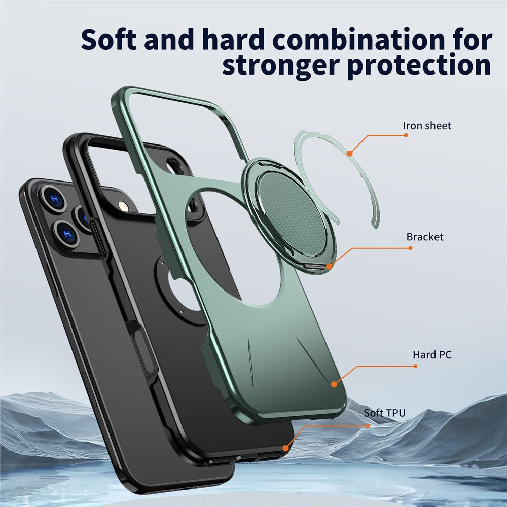 For iPhone 17 Pro Max Magnetic Case Rotating Kickstand TPU + PC Phone Cover - Green