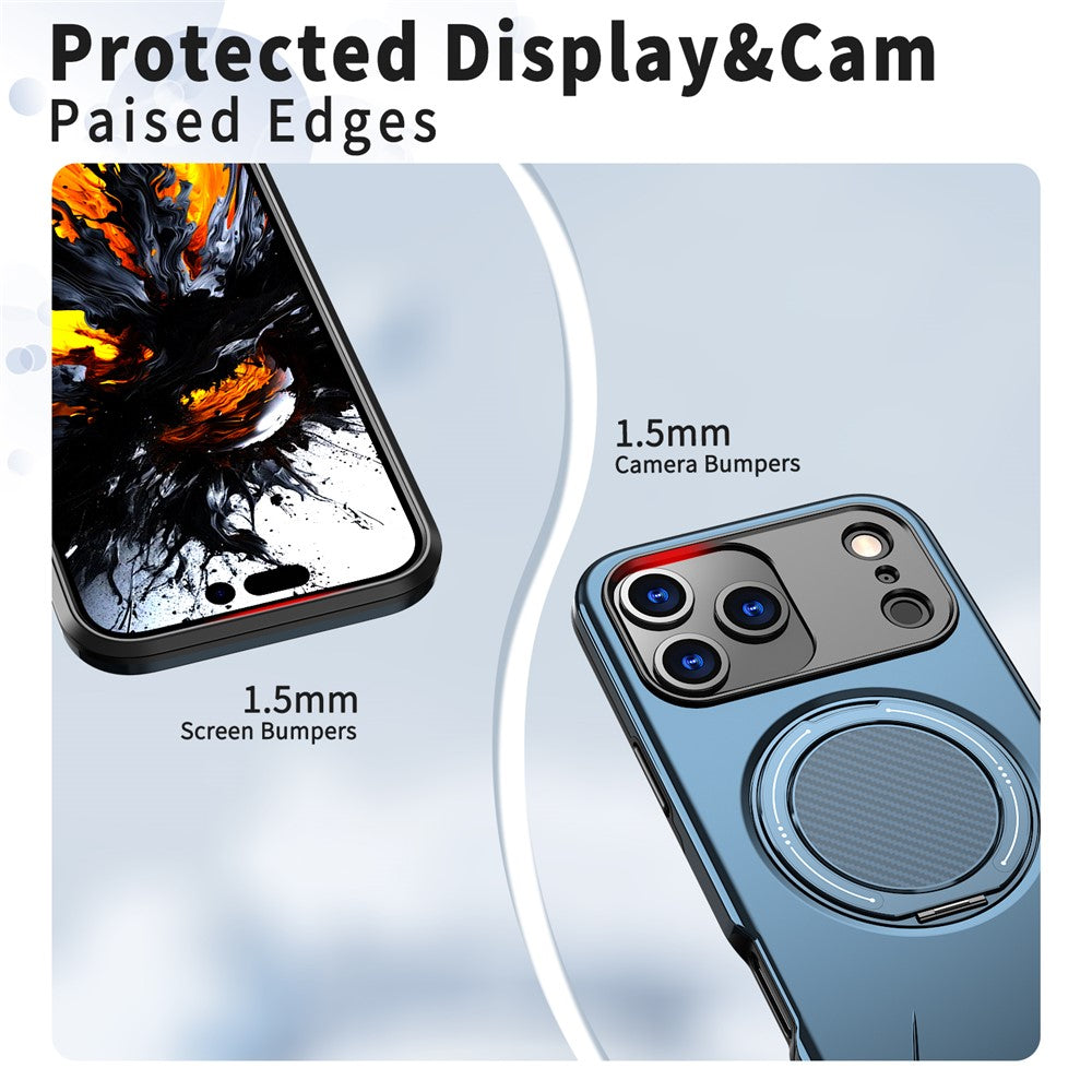 For iPhone 17 Pro Max Magnetic Case Rotating Kickstand TPU + PC Phone Cover - Blue