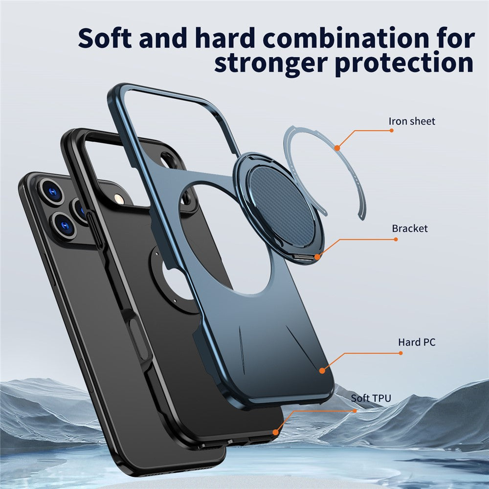 For iPhone 17 Pro Max Magnetic Case Rotating Kickstand TPU + PC Phone Cover - Blue