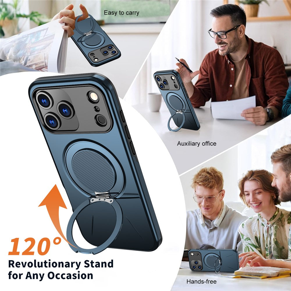 For iPhone 17 Pro Max Magnetic Case Rotating Kickstand TPU + PC Phone Cover - Blue