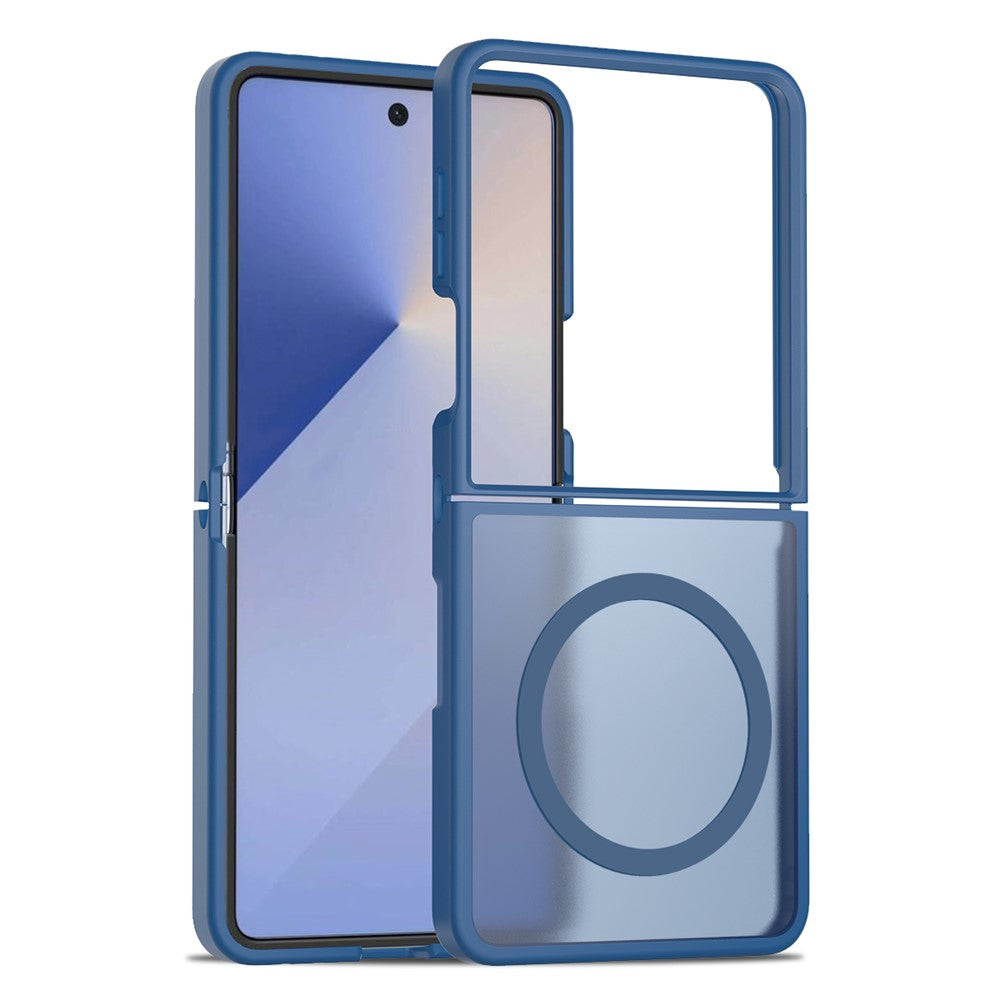 For Samsung Galaxy Z Flip7 5G Case PC + TPU Kickstand Phone Cover with Tempered Glass Screen Film - Sapphire
