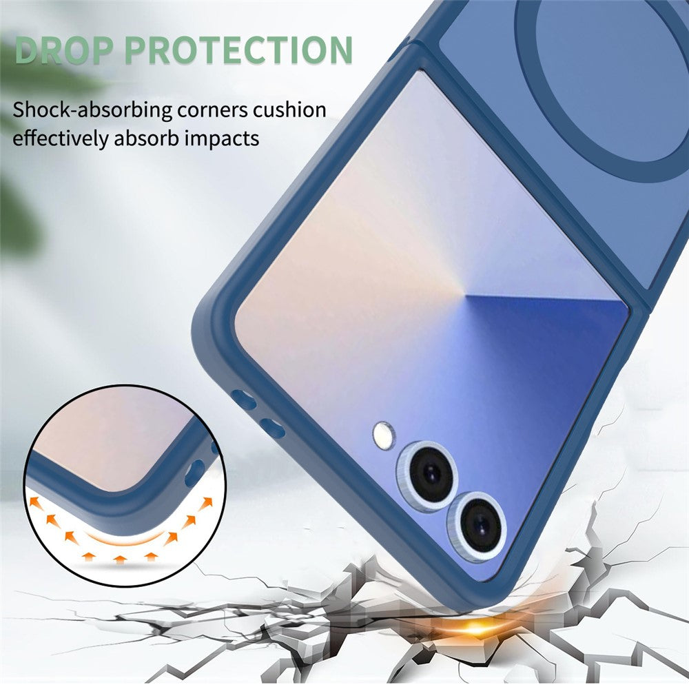 For Samsung Galaxy Z Flip7 5G Case PC + TPU Kickstand Phone Cover with Tempered Glass Screen Film - Sapphire