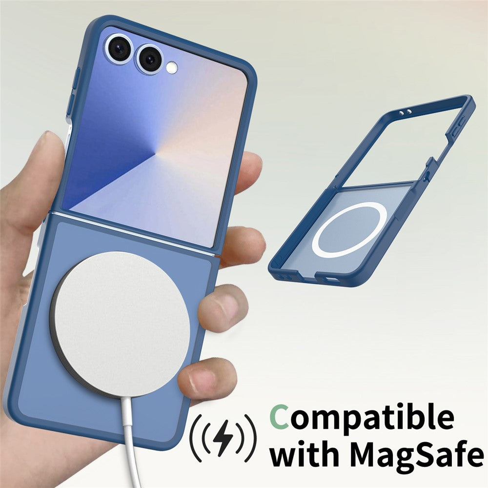 For Samsung Galaxy Z Flip7 5G Case PC + TPU Kickstand Phone Cover with Tempered Glass Screen Film - Sapphire