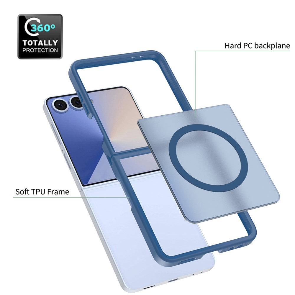 For Samsung Galaxy Z Flip7 5G Case PC + TPU Kickstand Phone Cover with Tempered Glass Screen Film - Sapphire