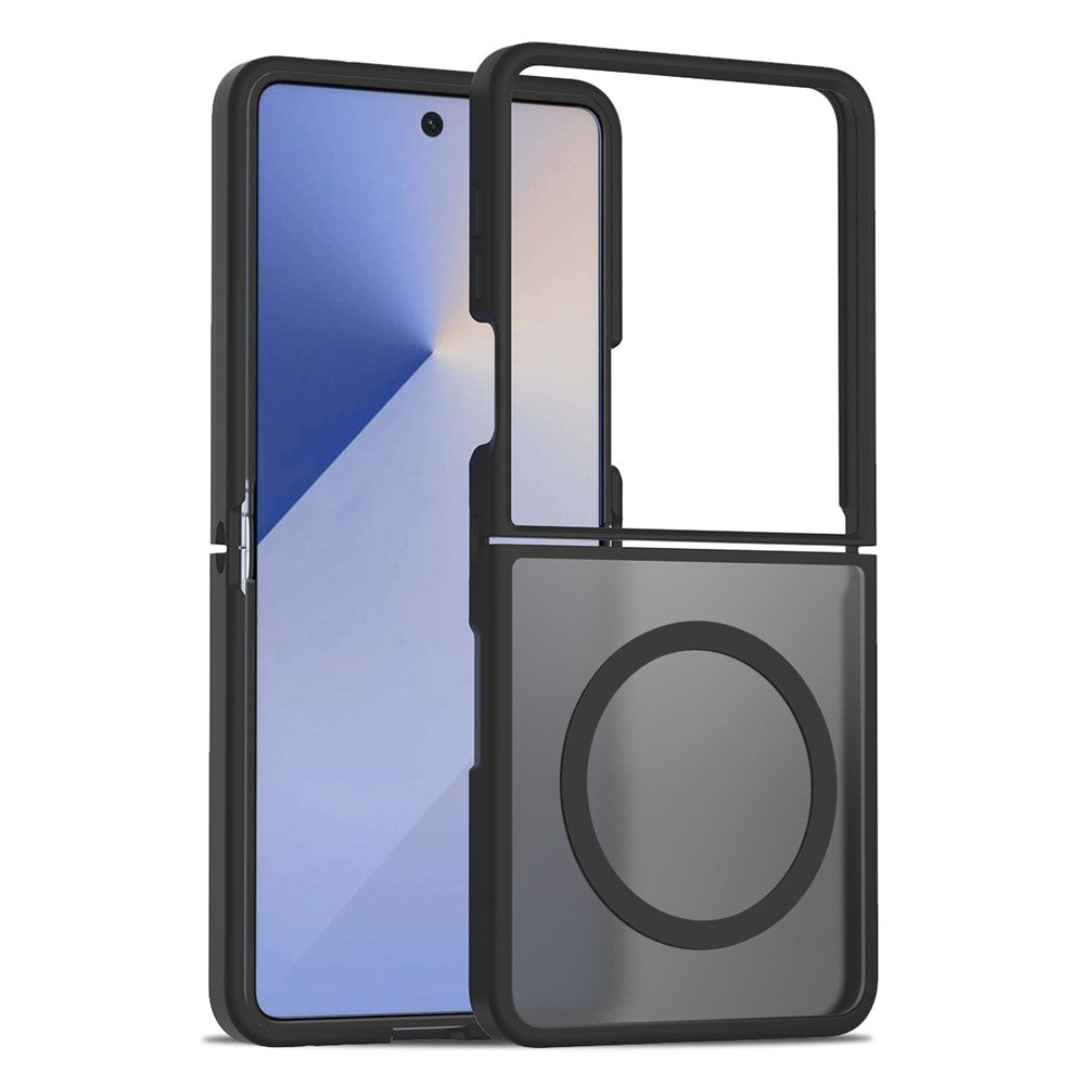 For Samsung Galaxy Z Flip7 5G Case PC + TPU Kickstand Phone Cover with Tempered Glass Screen Film - Black