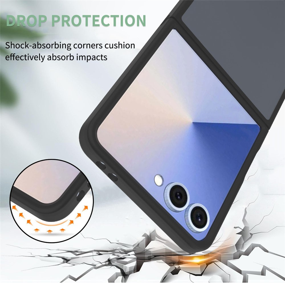For Samsung Galaxy Z Flip7 5G Case PC + TPU Kickstand Phone Cover with Tempered Glass Screen Film - Black
