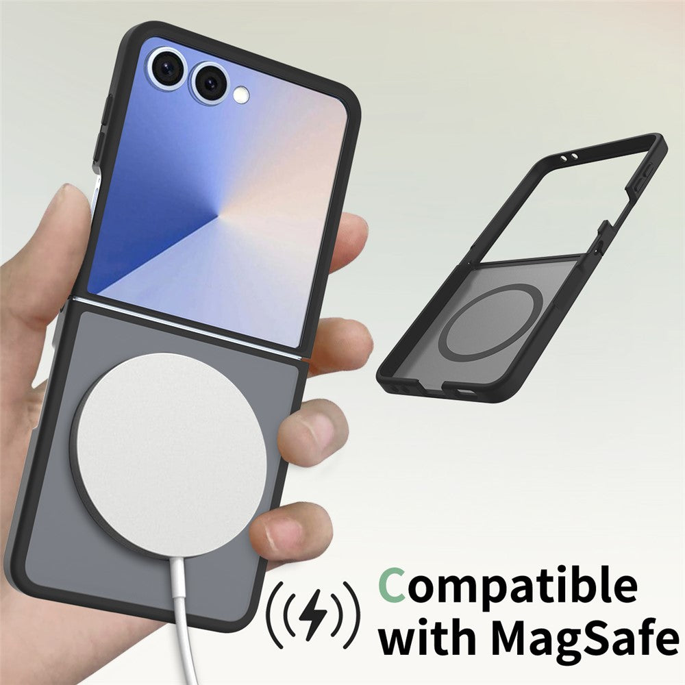 For Samsung Galaxy Z Flip7 5G Case PC + TPU Kickstand Phone Cover with Tempered Glass Screen Film - Black