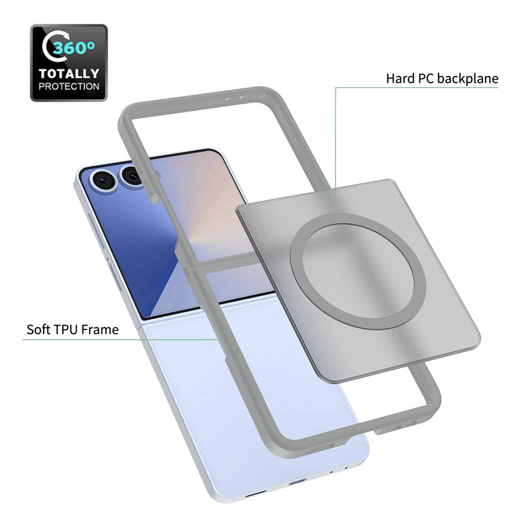 For Samsung Galaxy Z Flip7 5G Case PC + TPU Kickstand Phone Cover with Tempered Glass Screen Film - Grey