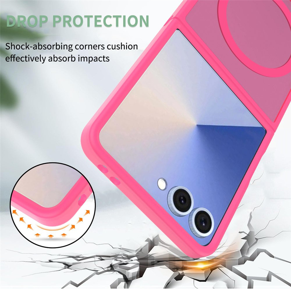 For Samsung Galaxy Z Flip7 5G Case PC + TPU Kickstand Phone Cover with Tempered Glass Screen Film - Rose