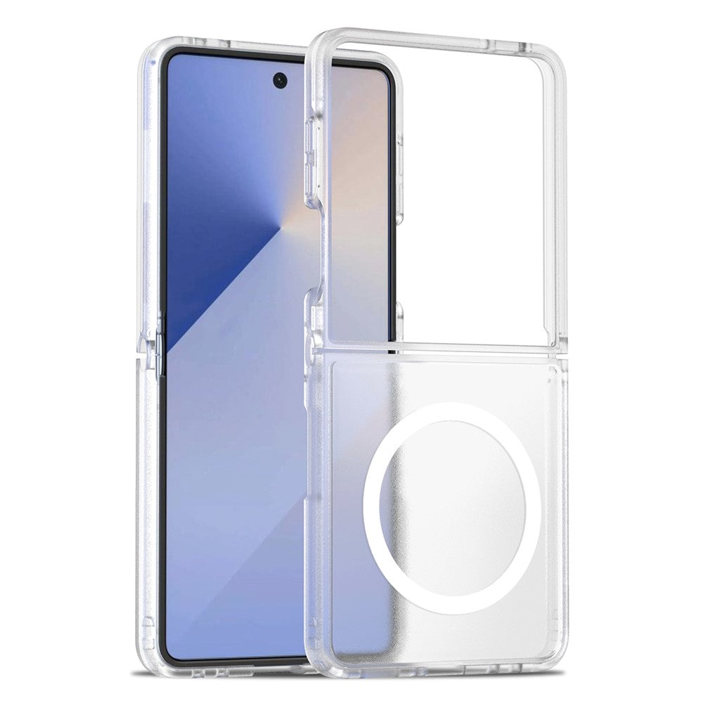 For Samsung Galaxy Z Flip7 5G Case PC + TPU Kickstand Phone Cover with Tempered Glass Screen Film - Translucent