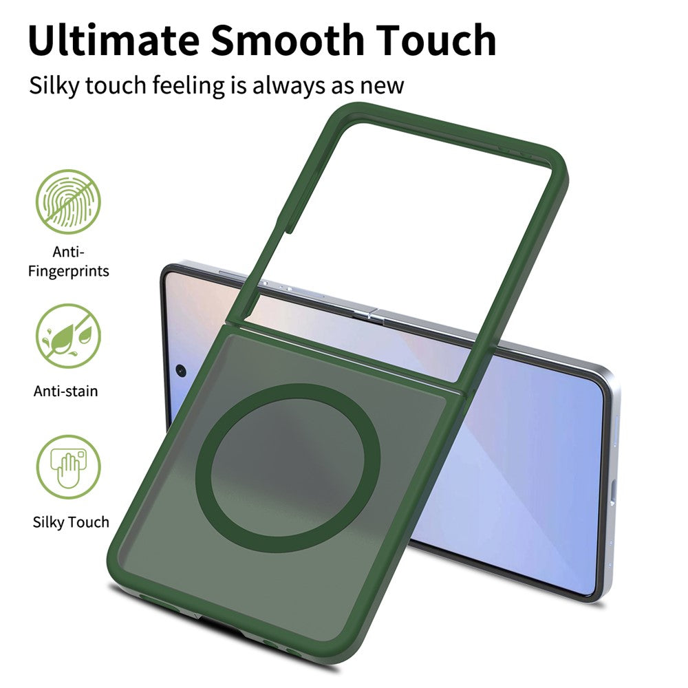 For Samsung Galaxy Z Flip7 5G Case PC + TPU Kickstand Phone Cover with Tempered Glass Screen Film - Blackish Green