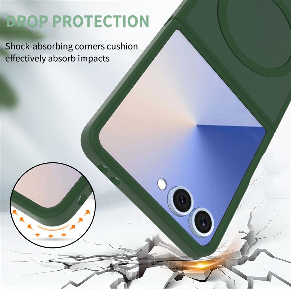 For Samsung Galaxy Z Flip7 5G Case PC + TPU Kickstand Phone Cover with Tempered Glass Screen Film - Blackish Green