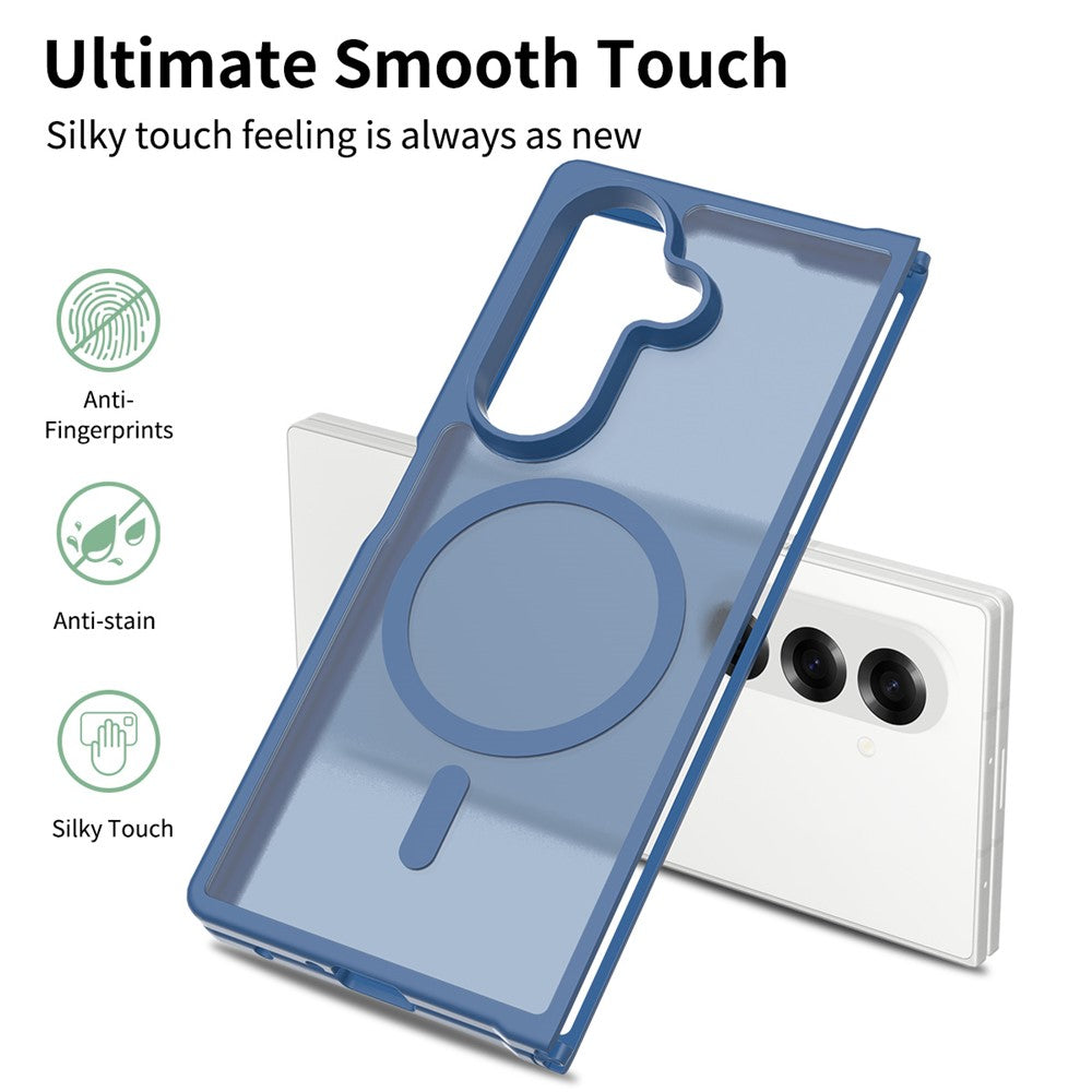 For Samsung Galaxy Z Fold7 5G Case PC + TPU Kickstand Phone Cover with Tempered Glass Screen Film - Sapphire