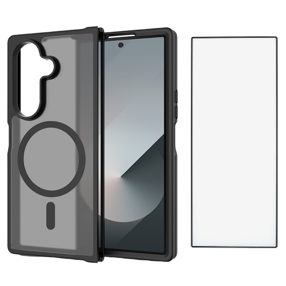 For Samsung Galaxy Z Fold7 5G Case PC + TPU Kickstand Phone Cover with Tempered Glass Screen Film - Black