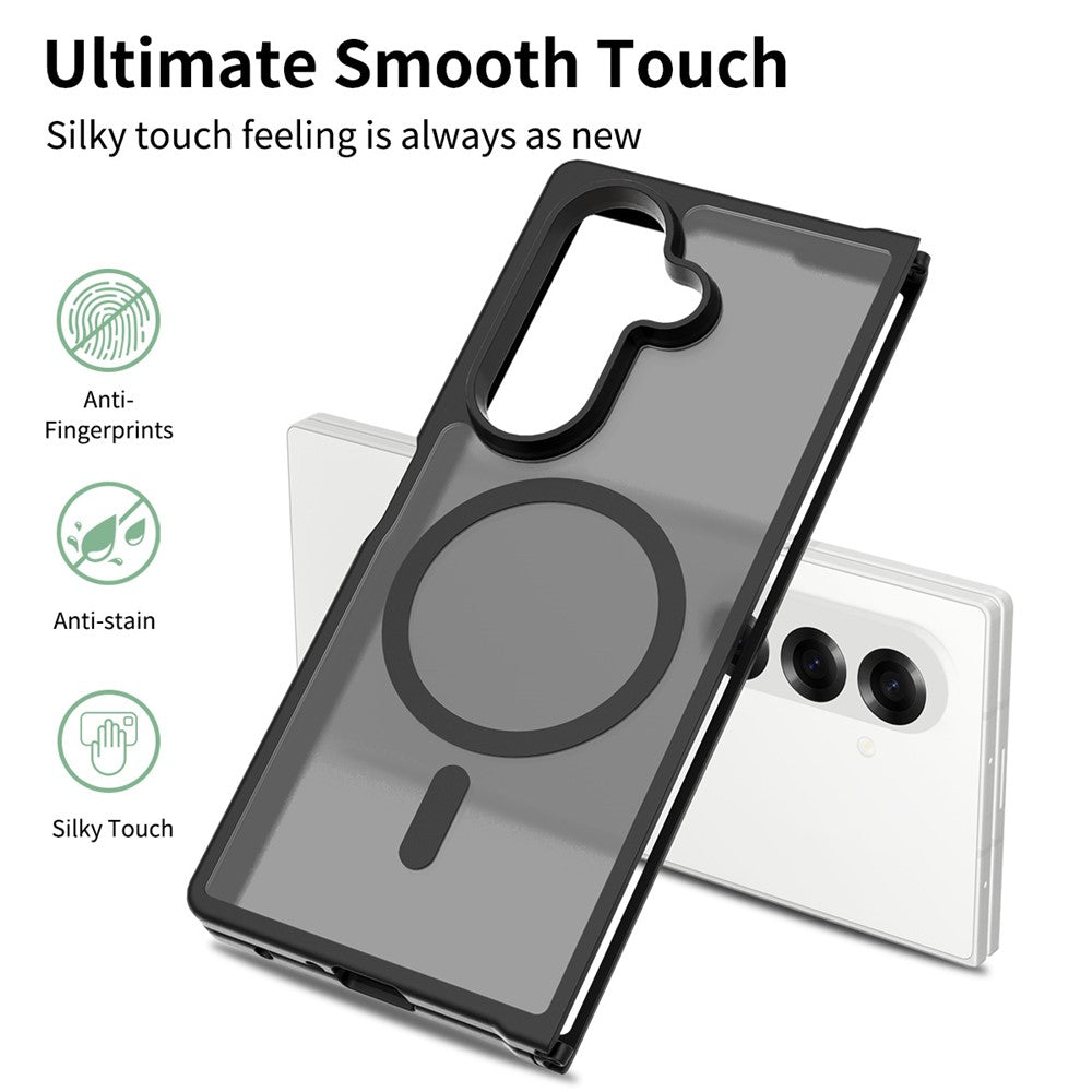 For Samsung Galaxy Z Fold7 5G Case PC + TPU Kickstand Phone Cover with Tempered Glass Screen Film - Black