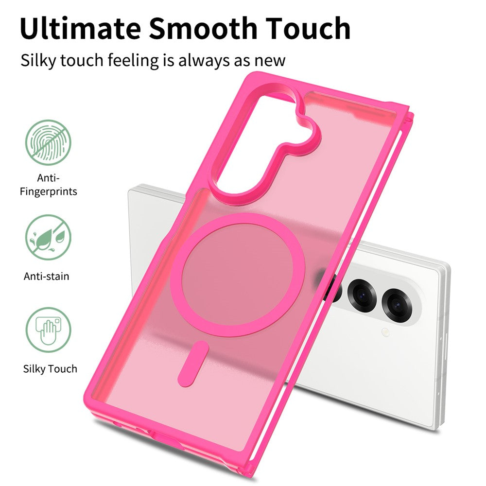 For Samsung Galaxy Z Fold7 5G Case PC + TPU Kickstand Phone Cover with Tempered Glass Screen Film - Rose