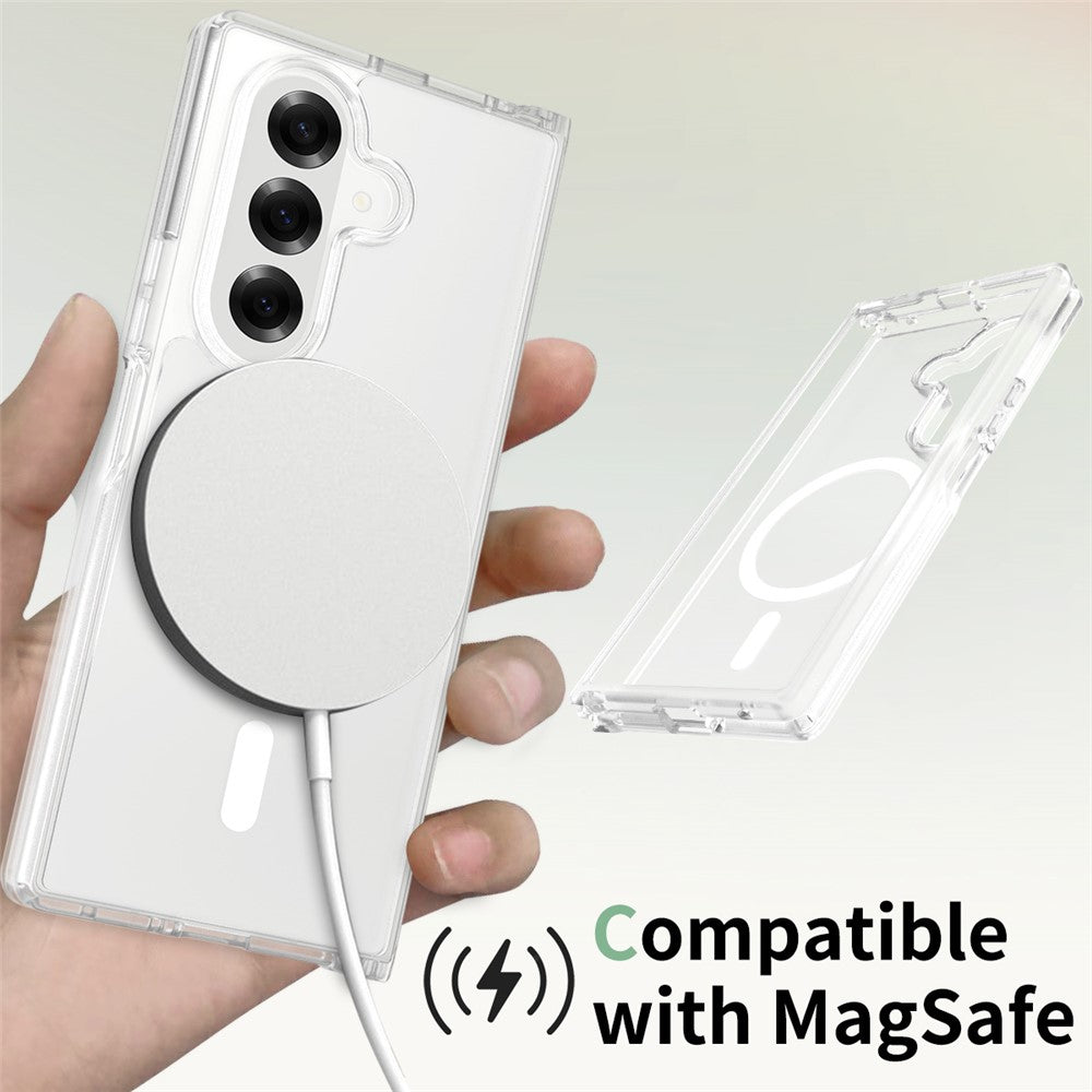 For Samsung Galaxy Z Fold7 5G Case PC + TPU Kickstand Phone Cover with Tempered Glass Screen Film - Translucent