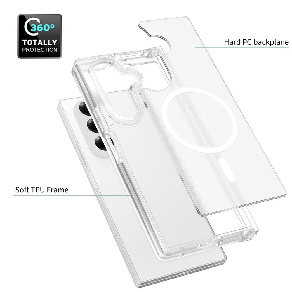 For Samsung Galaxy Z Fold7 5G Case PC + TPU Kickstand Phone Cover with Tempered Glass Screen Film - Translucent