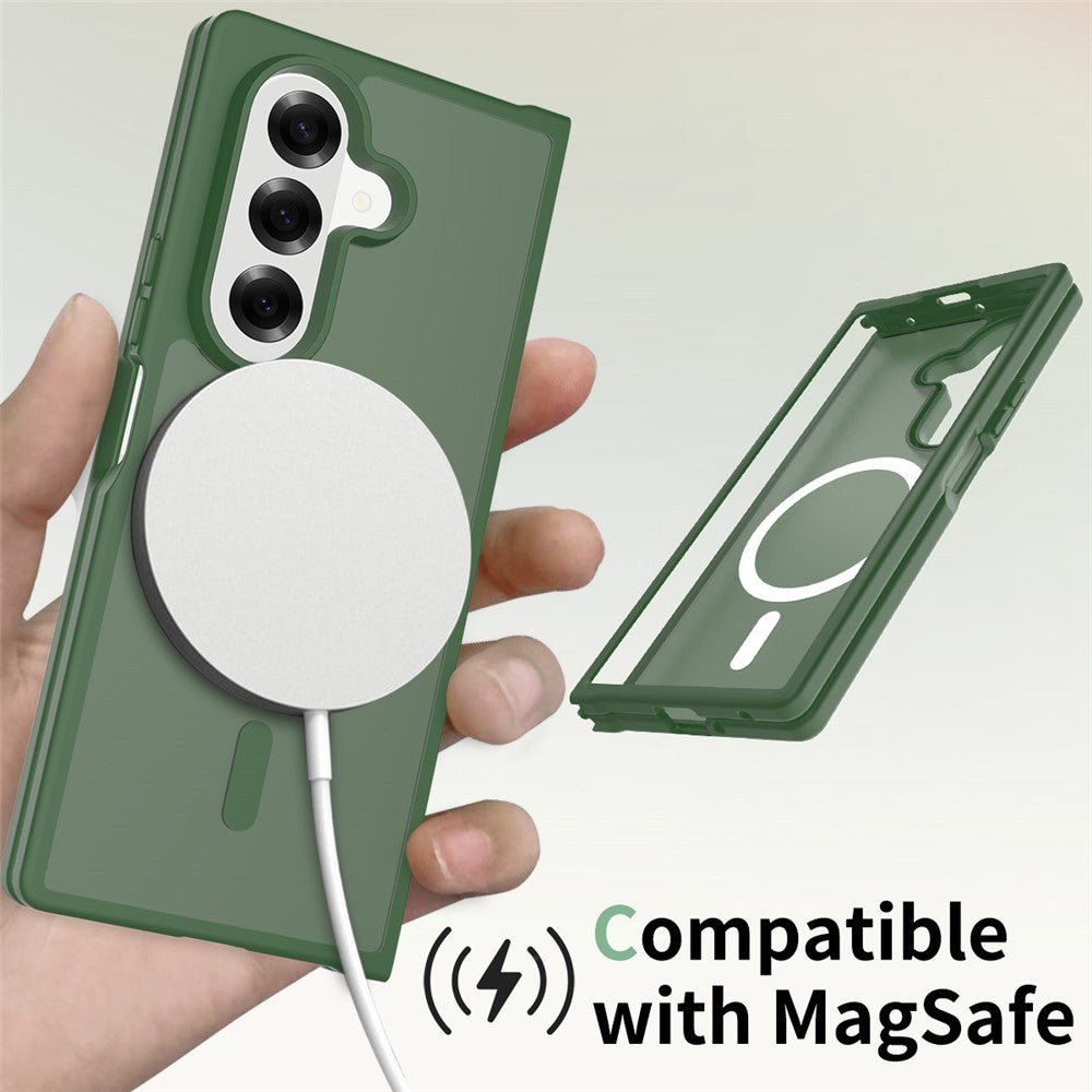 For Samsung Galaxy Z Fold7 5G Case PC + TPU Kickstand Phone Cover with Tempered Glass Screen Film - Blackish Green