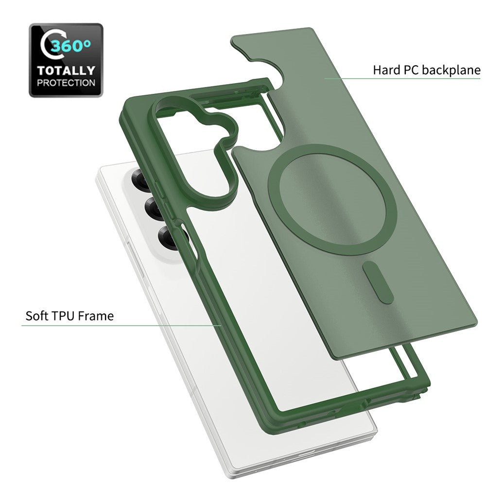 For Samsung Galaxy Z Fold7 5G Case PC + TPU Kickstand Phone Cover with Tempered Glass Screen Film - Blackish Green
