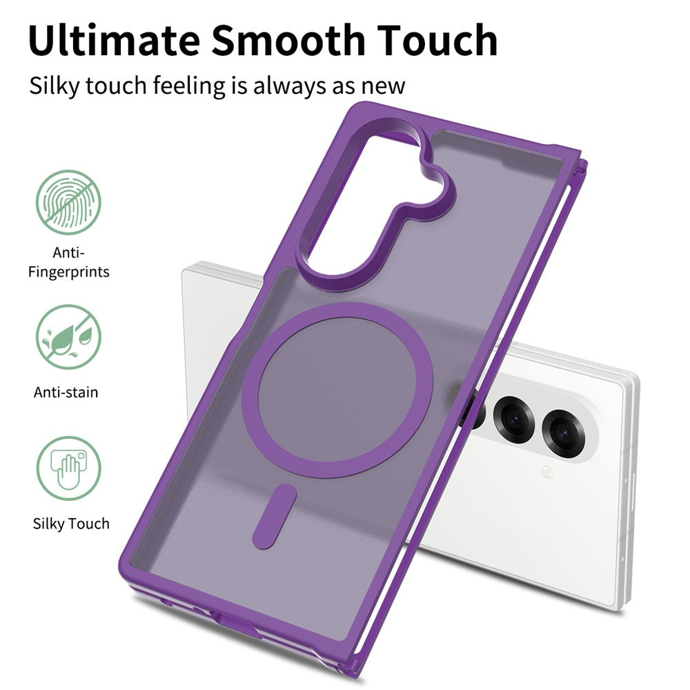 For Samsung Galaxy Z Fold7 5G Case PC + TPU Kickstand Phone Cover with Tempered Glass Screen Film - Dark Purple