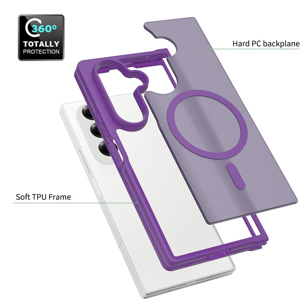 For Samsung Galaxy Z Fold7 5G Case PC + TPU Kickstand Phone Cover with Tempered Glass Screen Film - Dark Purple