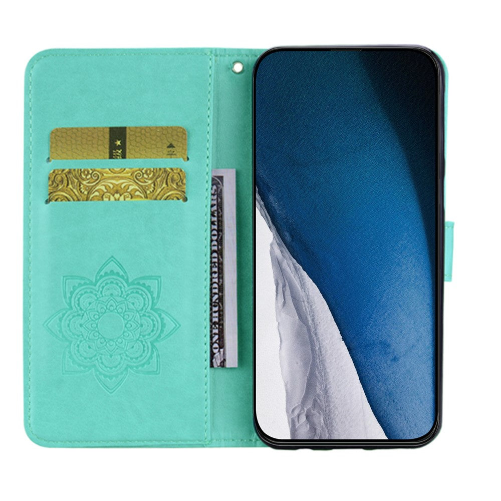 For iPhone 17 Pro Max Case Owl Flower Imprinted Leather Cover Wallet with Strap - Cyan