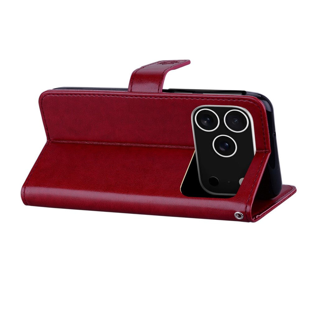 For iPhone 17 Pro Max Case Owl Flower Imprinted Leather Cover Wallet with Strap - Red