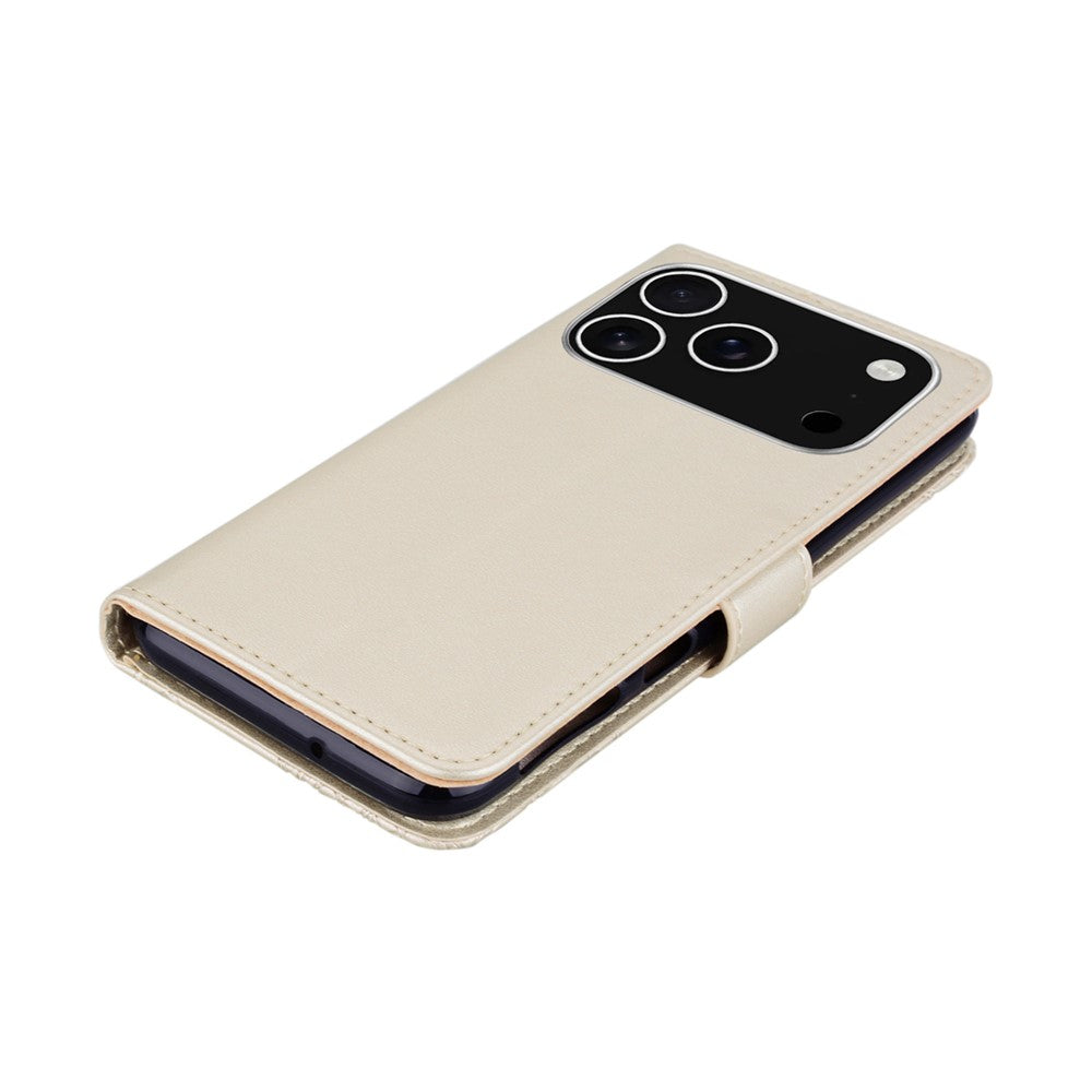 For iPhone 17 Pro Max Case Owl Flower Imprinted Leather Cover Wallet with Strap - Gold