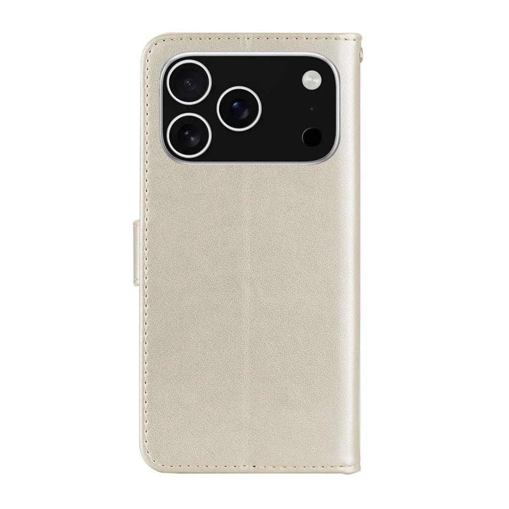 For iPhone 17 Pro Max Case Owl Flower Imprinted Leather Cover Wallet with Strap - Gold