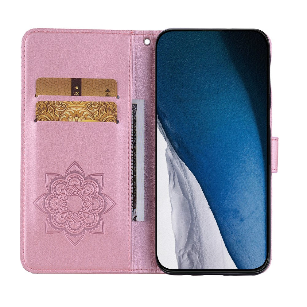 For iPhone 17 Pro Max Wallet Case Owl Flower Imprinted Rhinestone Leather Cover - Rose Gold