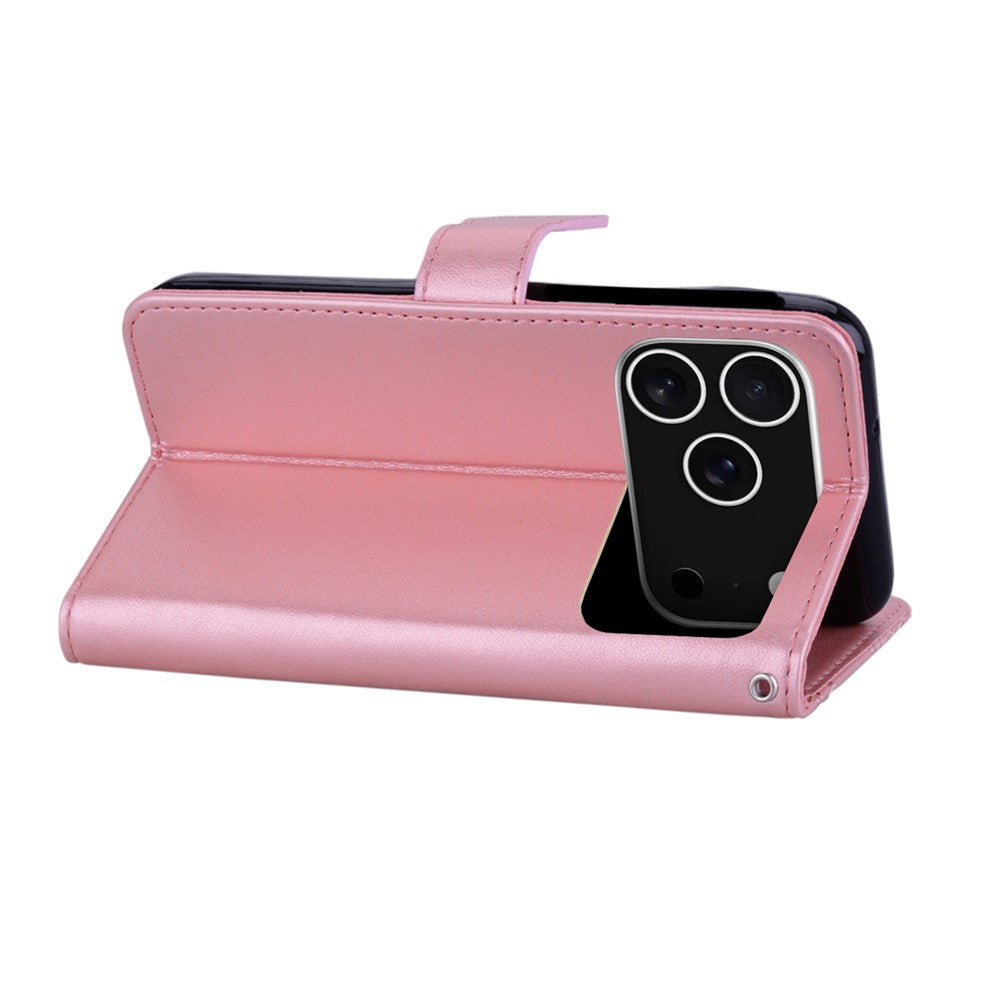 For iPhone 17 Pro Max Wallet Case Owl Flower Imprinted Rhinestone Leather Cover - Rose Gold