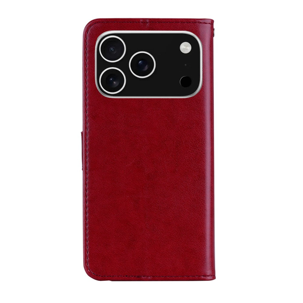For iPhone 17 Pro Max Wallet Case Owl Flower Imprinted Rhinestone Leather Cover - Red