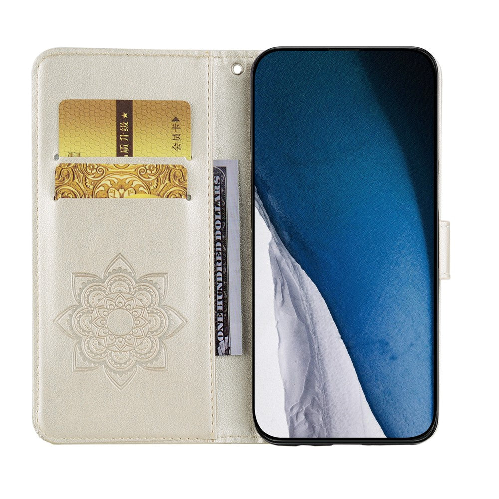 For iPhone 17 Pro Max Wallet Case Owl Flower Imprinted Rhinestone Leather Cover - Gold