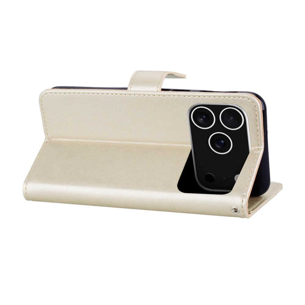 For iPhone 17 Pro Max Wallet Case Owl Flower Imprinted Rhinestone Leather Cover - Gold