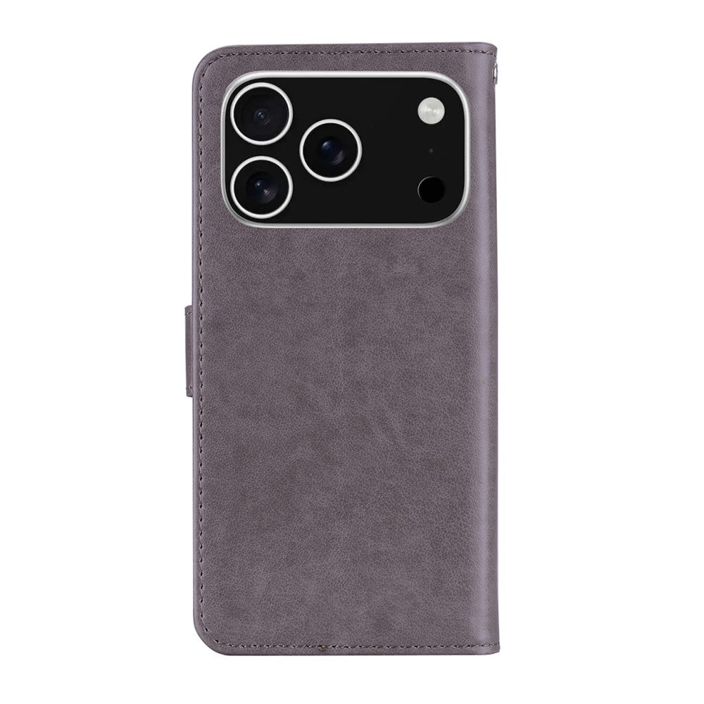 For iPhone 17 Pro Max Wallet Case Owl Flower Imprinted Rhinestone Leather Cover - Grey