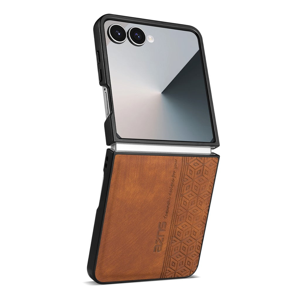 AZNS For Samsung Galaxy Z Flip7 5G Case Imprinted PU Leather Coated PC Phone Back Cover - Brown